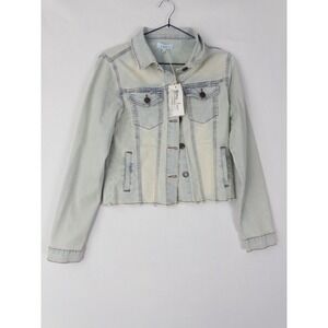 NWT Grace Lace‎ Denim Jacket Womens XS Trucker Light Wash Cropped Cut Off